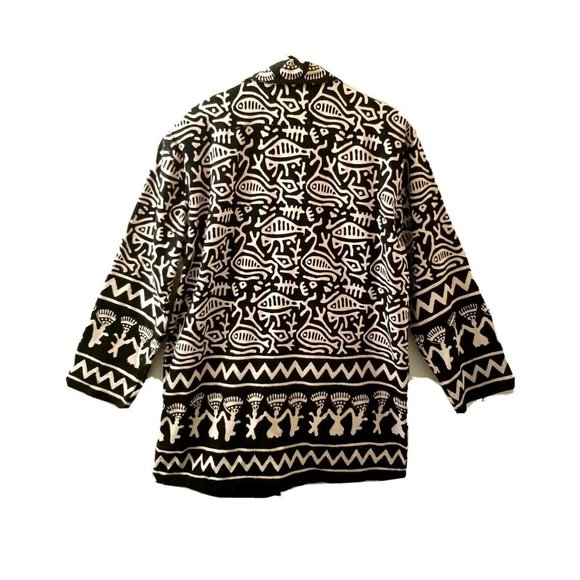 Vintage Cotton Jacket Plus 2x 18 20 Black Tan Tribal Ethnic India 1990s - Picture 6 of 10